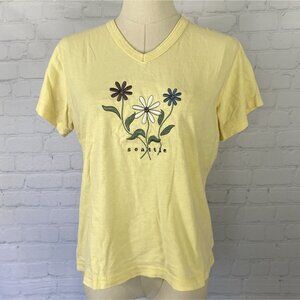 ⭐ 3/$15 Vintage 90s Medium Butter Yellow V Neck Flower Embroidered Seattle Top